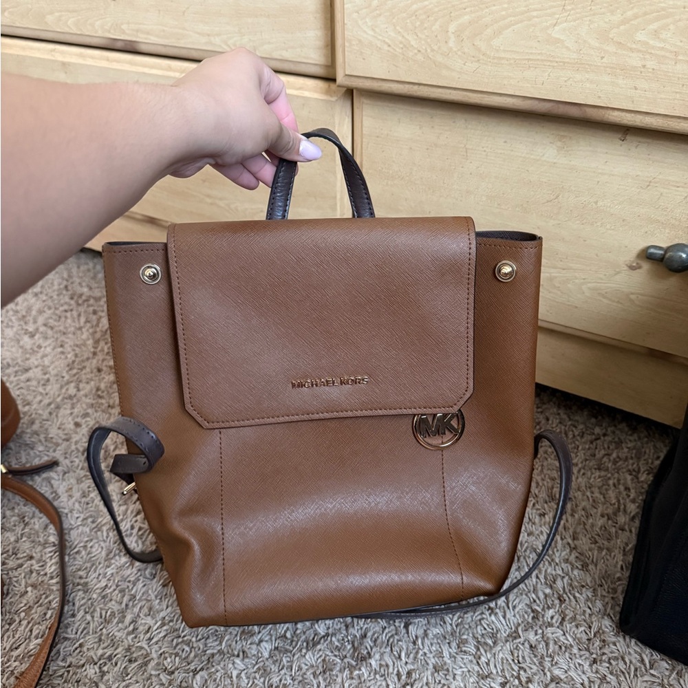 Michael Kors Brown Leather Backpack with Classic Design